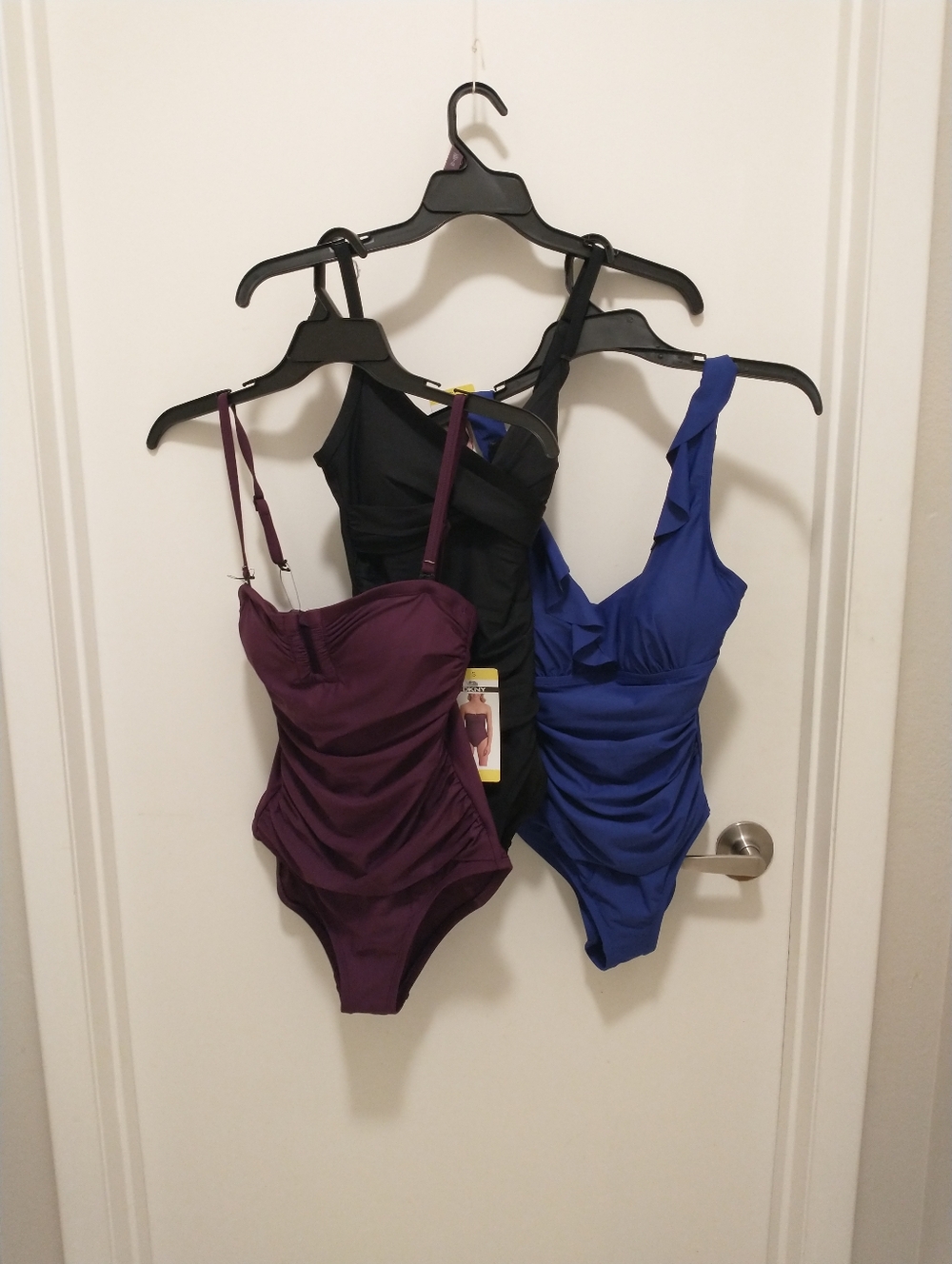 3 DKNY Women’s One Piece Swimsuits Bathing Suits Sz S, Purple, Blue, Black NWT